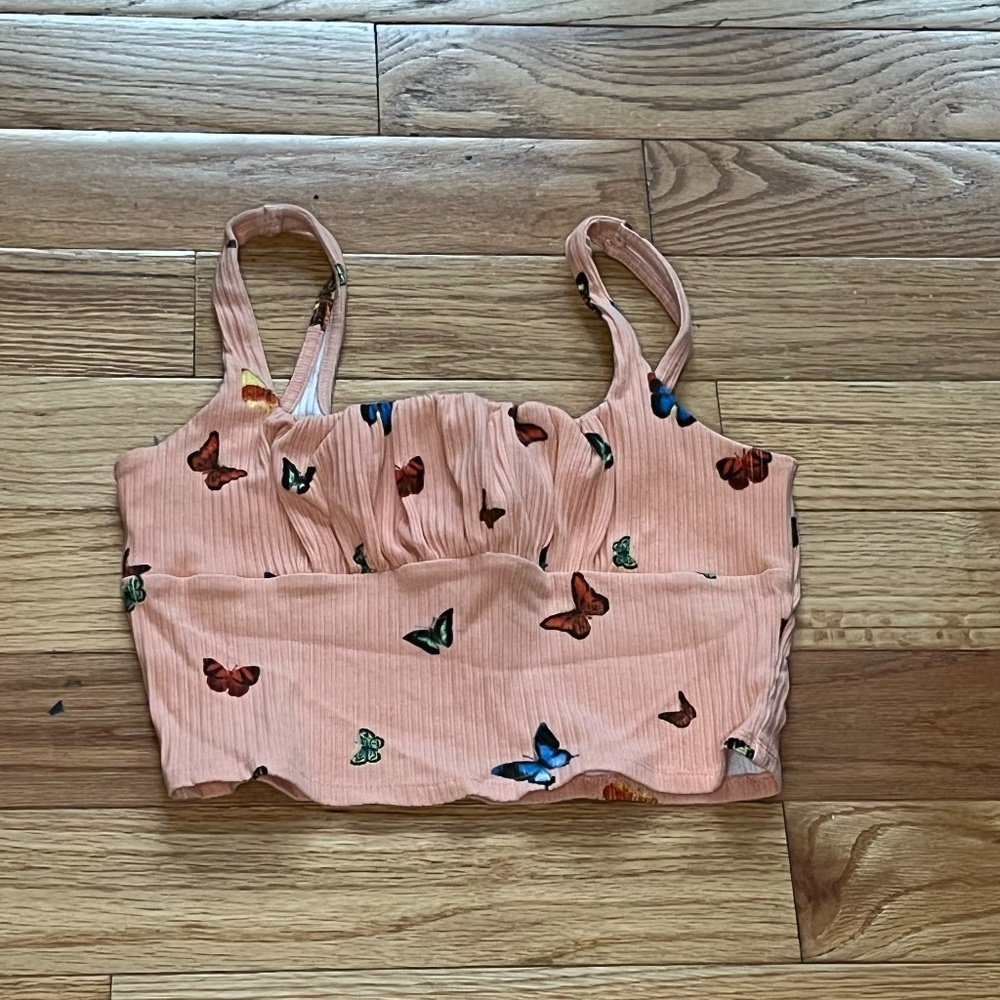 Pastel Orange Butterfly Crop Top from Forever 21